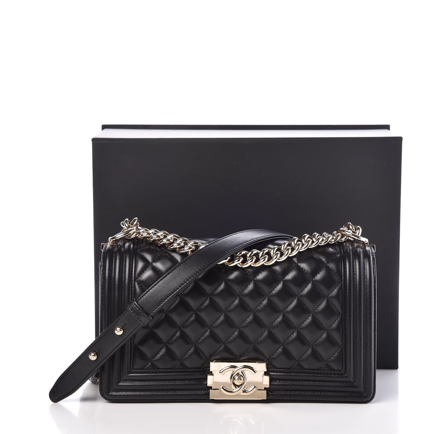Chanel Lambskin Quilted Medium Boy Flap Black 8 of 8
