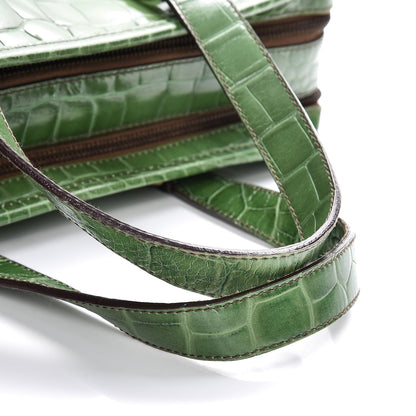 Prada Shiny Calfskin Crocodile Embossed Double Zip Bauletto Larice 15 of 15