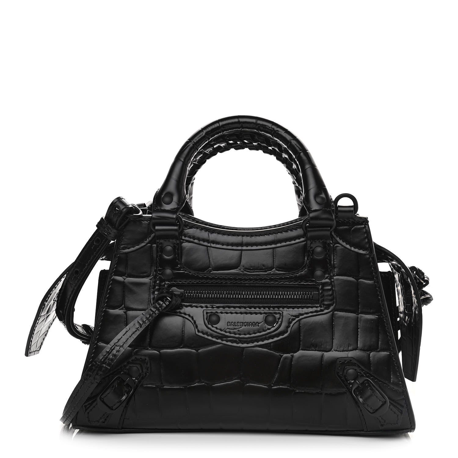 Balenciaga Semi Shiny Calfskin Crocodile Embossed Neo Classic Black Hardware Mini City Black 1 of 9