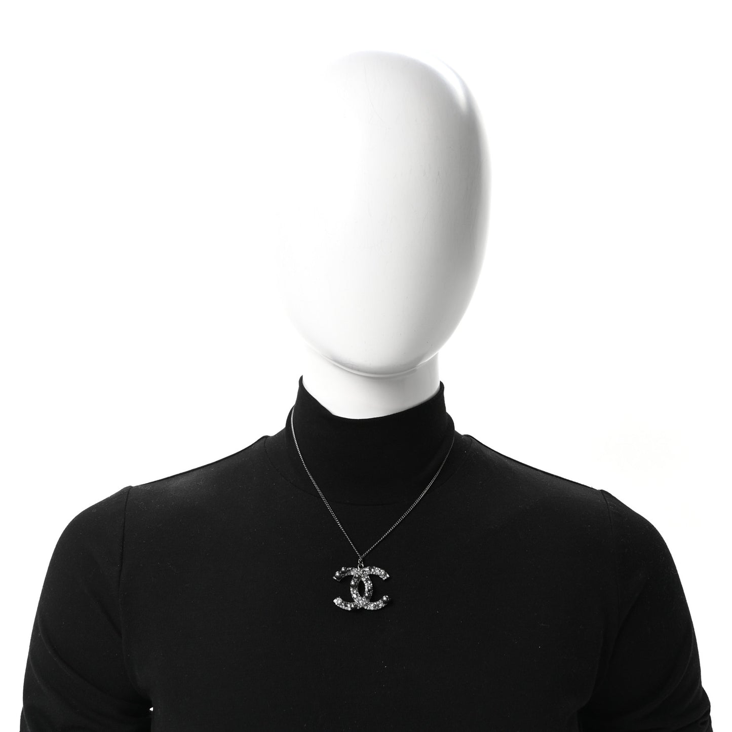 Crystal Pearl CC Pendant Necklace Silver Grey