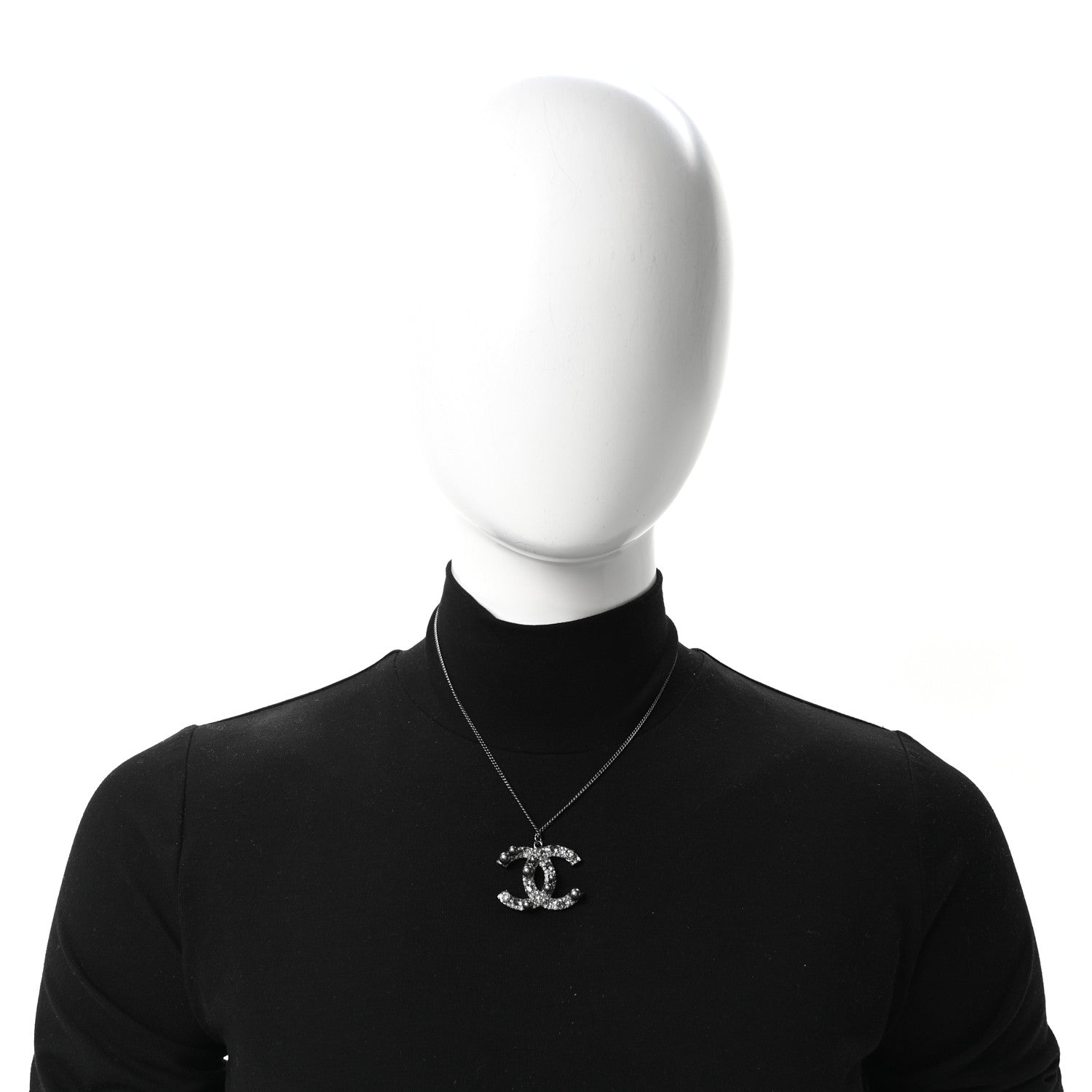Chanel Crystal Pearl CC Pendant Necklace Silver Grey 2 of 4