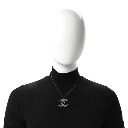 Chanel Crystal Pearl CC Pendant Necklace Silver Grey 2 of 4
