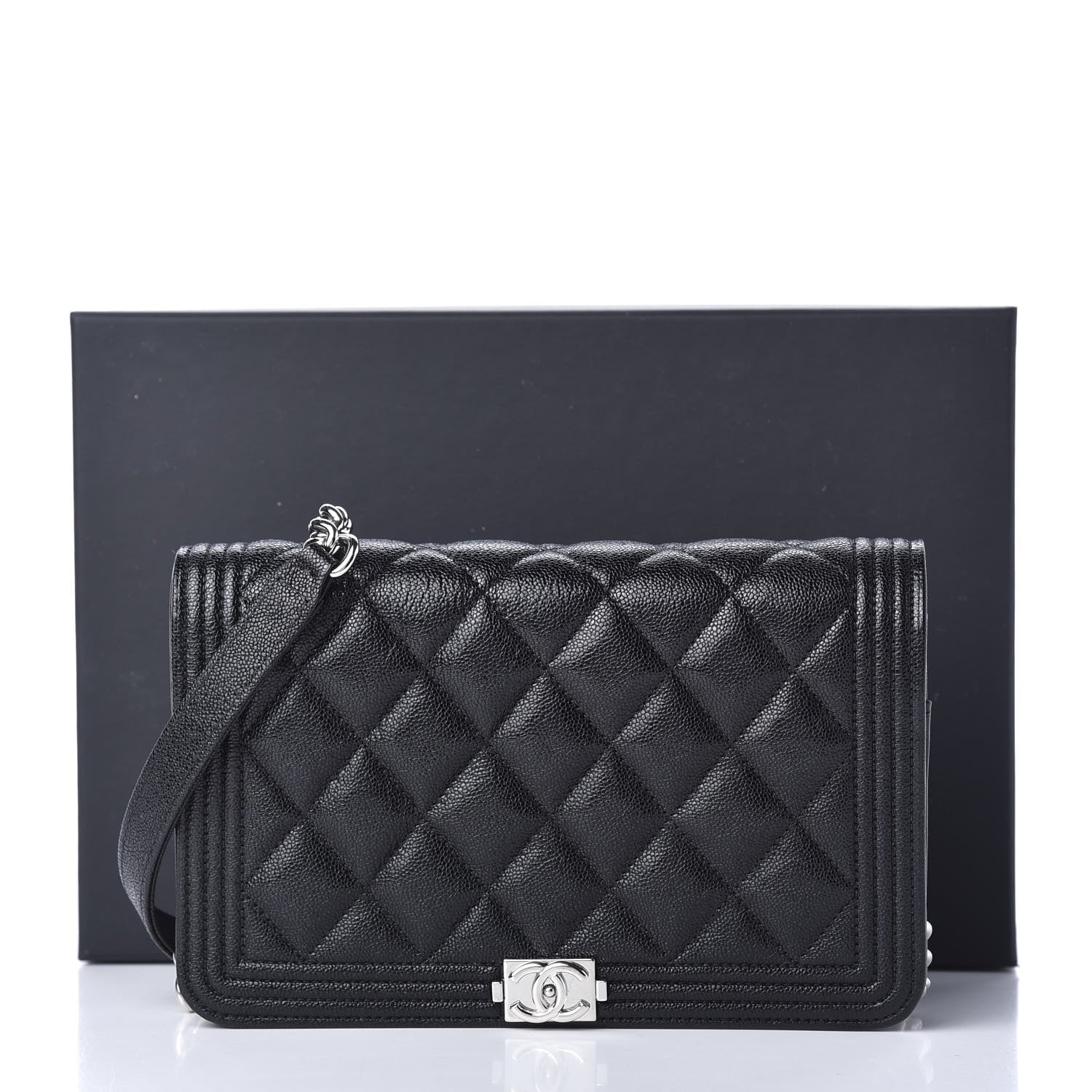 Chanel Caviar Quilted Boy Wallet On Chain WOC Black 12 of 12