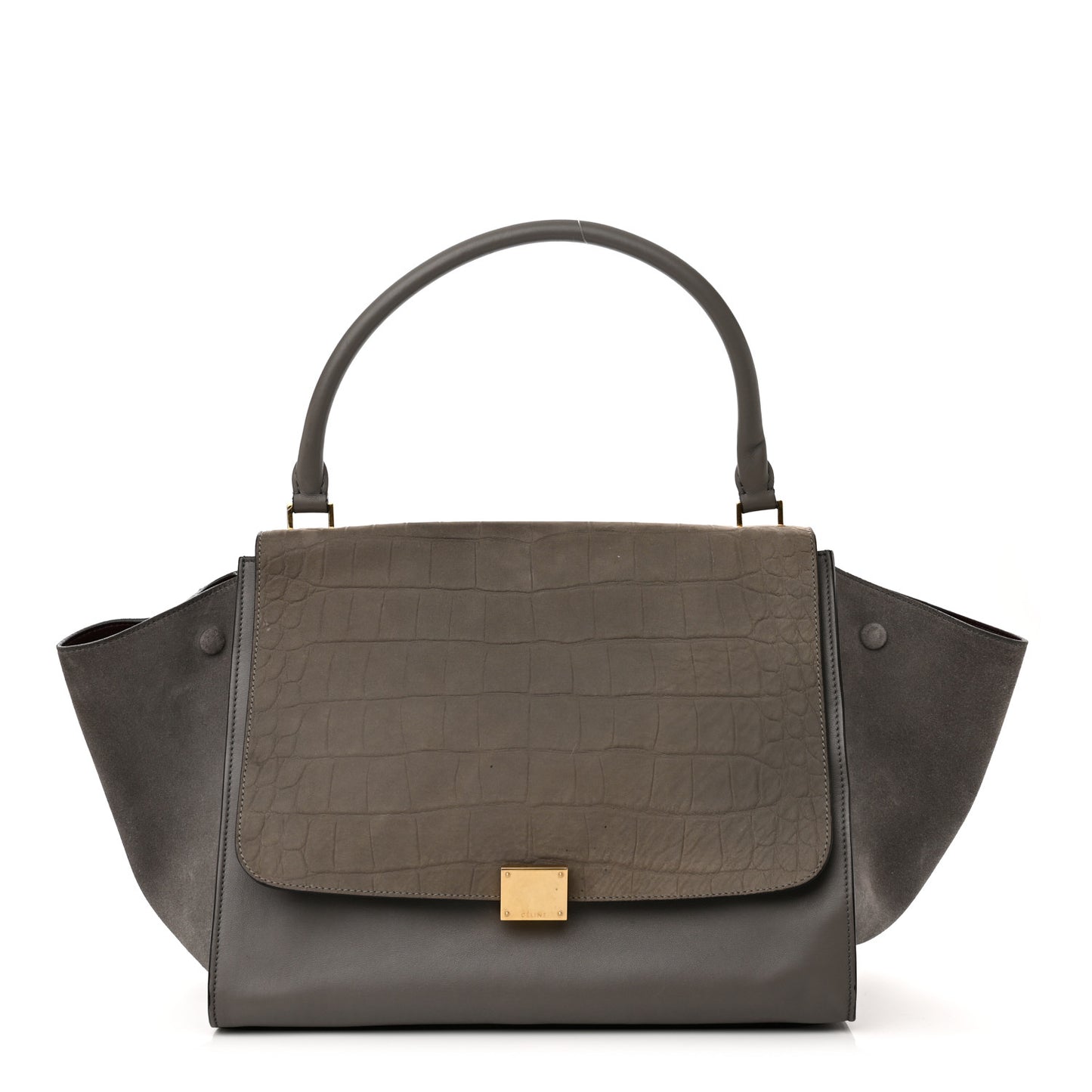 Crocodile Embossed Calfskin Suede Large Trapeze Grey