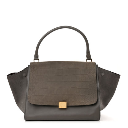 Celine Crocodile Embossed Calfskin Suede Large Trapeze Grey 1 of 17