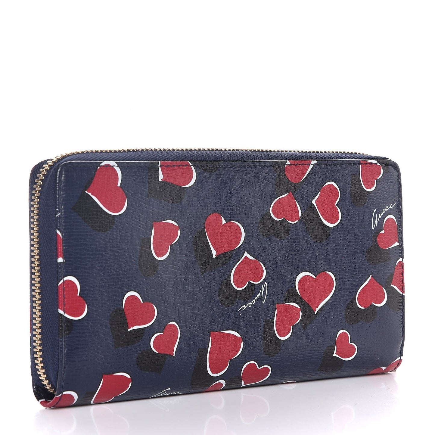 Calfskin Heartbeat Print Zip Around Wallet Blue