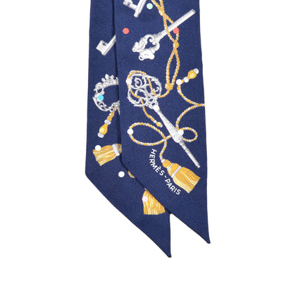 Hermes Silk Les Cles A Pois Twilly Marine Gris Argent 2 of 4
