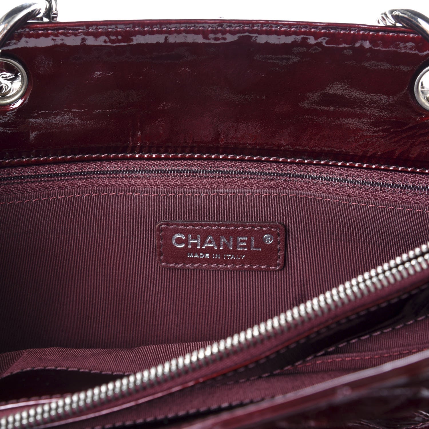 Chanel Patent Quilted Grand Shopping Tote GST Dark Bordeaux 6 of 11