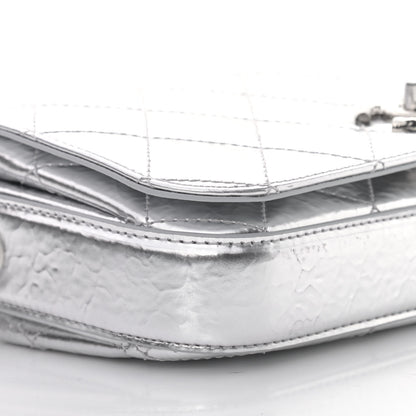 Chanel Hammered Metallic Calfskin Quilted Flap Silver 8 of 9