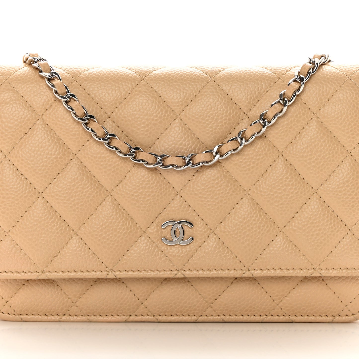Caviar Quilted Wallet On Chain WOC Beige