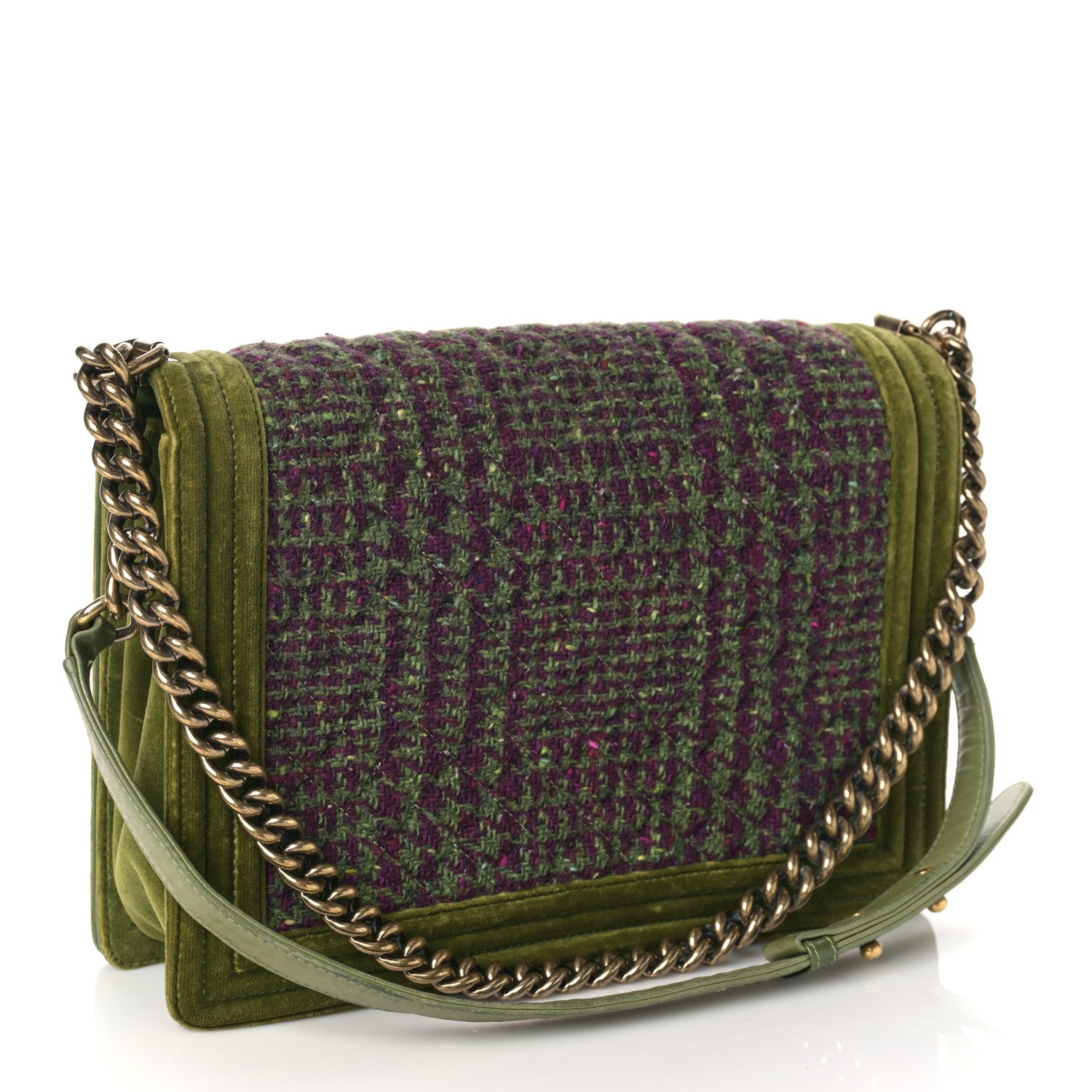 Chanel Velvet Tweed Large Boy Flap Green 3 of 12
