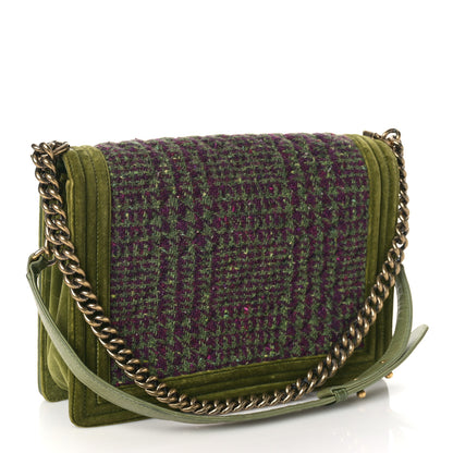 Chanel Velvet Tweed Large Boy Flap Green 3 of 12