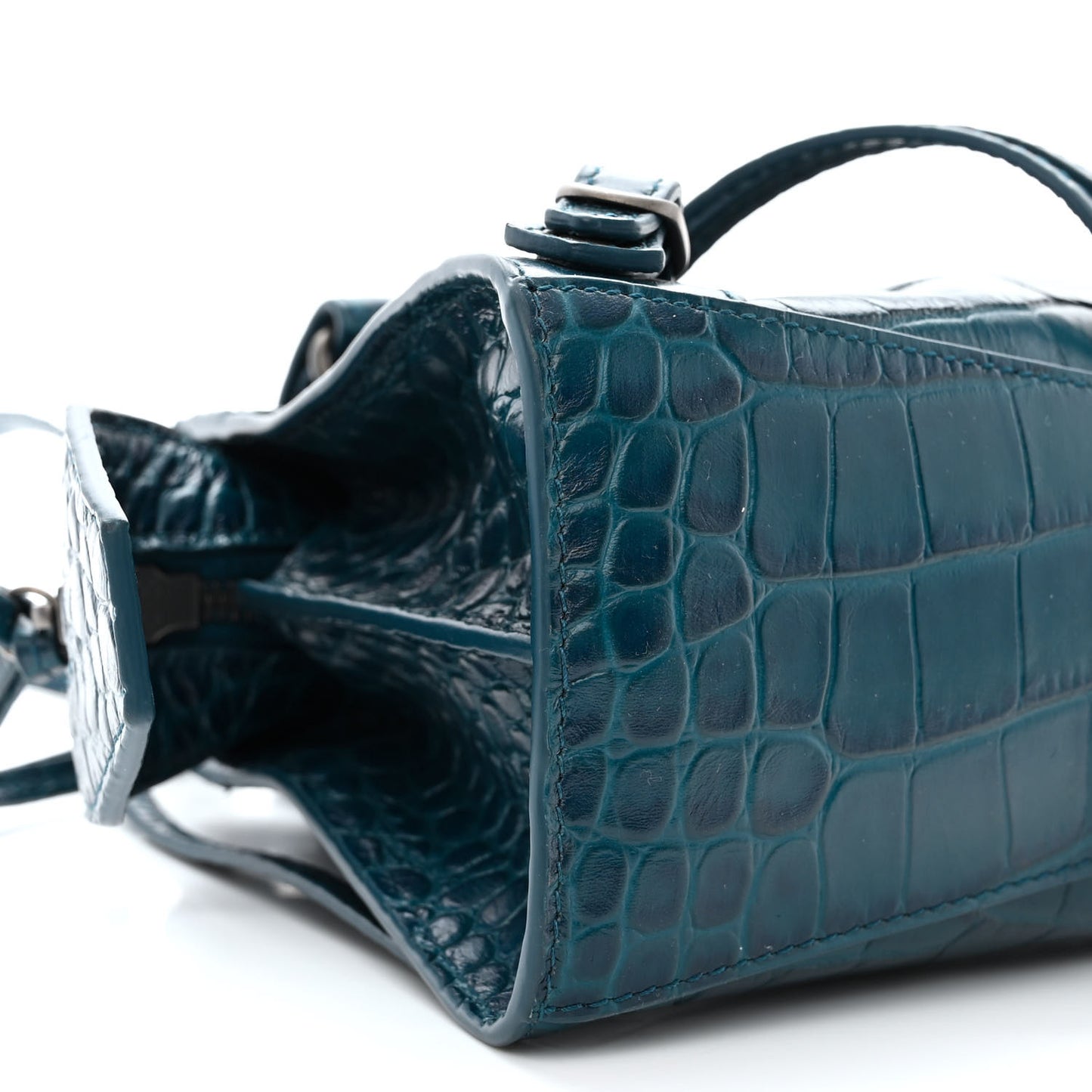 Calfskin Crocodile Embossed Neo Classic Silver Hardware Mini City Dark Petrol Blue