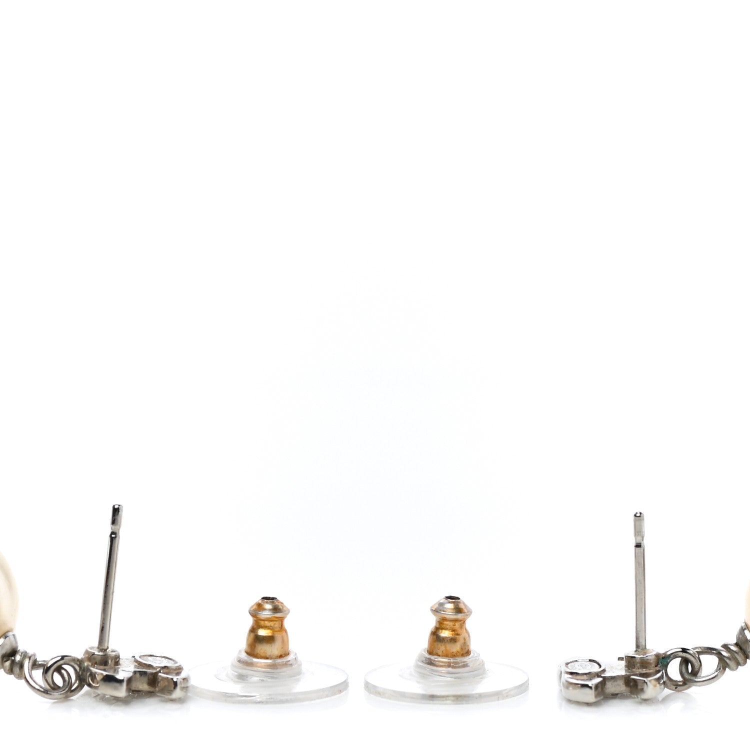 Chanel Crystal Pearl CC Drop Earrings Silver 3 of 5