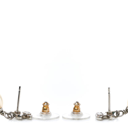 Chanel Crystal Pearl CC Drop Earrings Silver 3 of 5