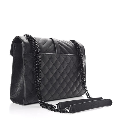 Saint Laurent Grain De Poudre Textured Mixed Matelasse Triquilt Medium Monogram Satchel Black 3 of 10