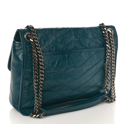 Saint Laurent Crinkled Calfskin Matelasse Monogram Medium Niki Chain Satchel Peacock Green 3 of 10