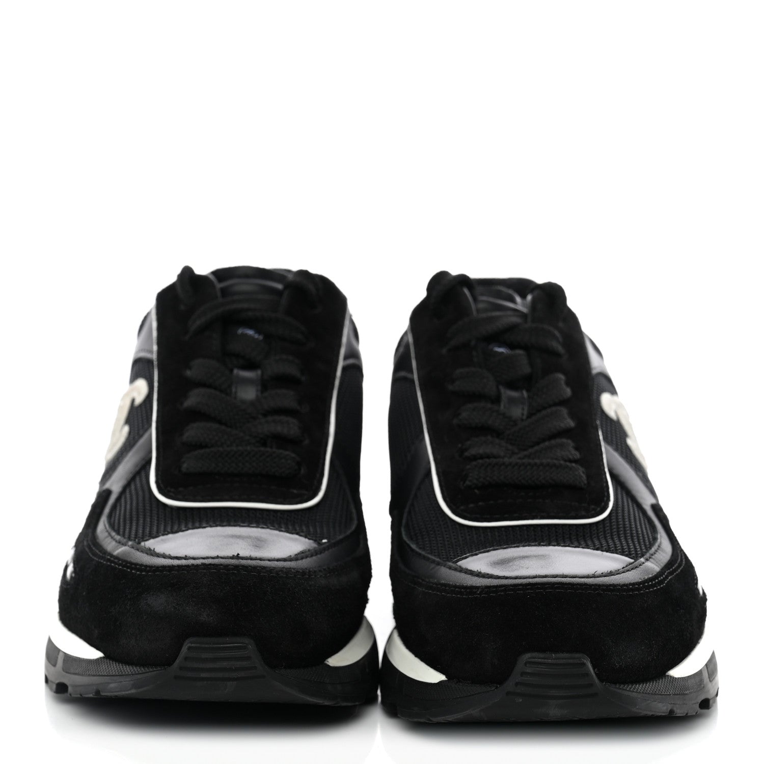 Chanel Mixed Fibers Suede Shiny Calfskin Womens CC Sneakers 38 Black 2 of 10