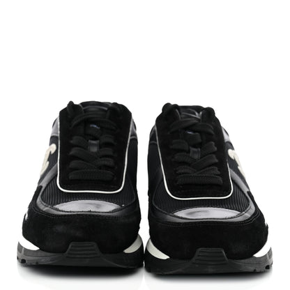 Chanel Mixed Fibers Suede Shiny Calfskin Womens CC Sneakers 38 Black 2 of 10
