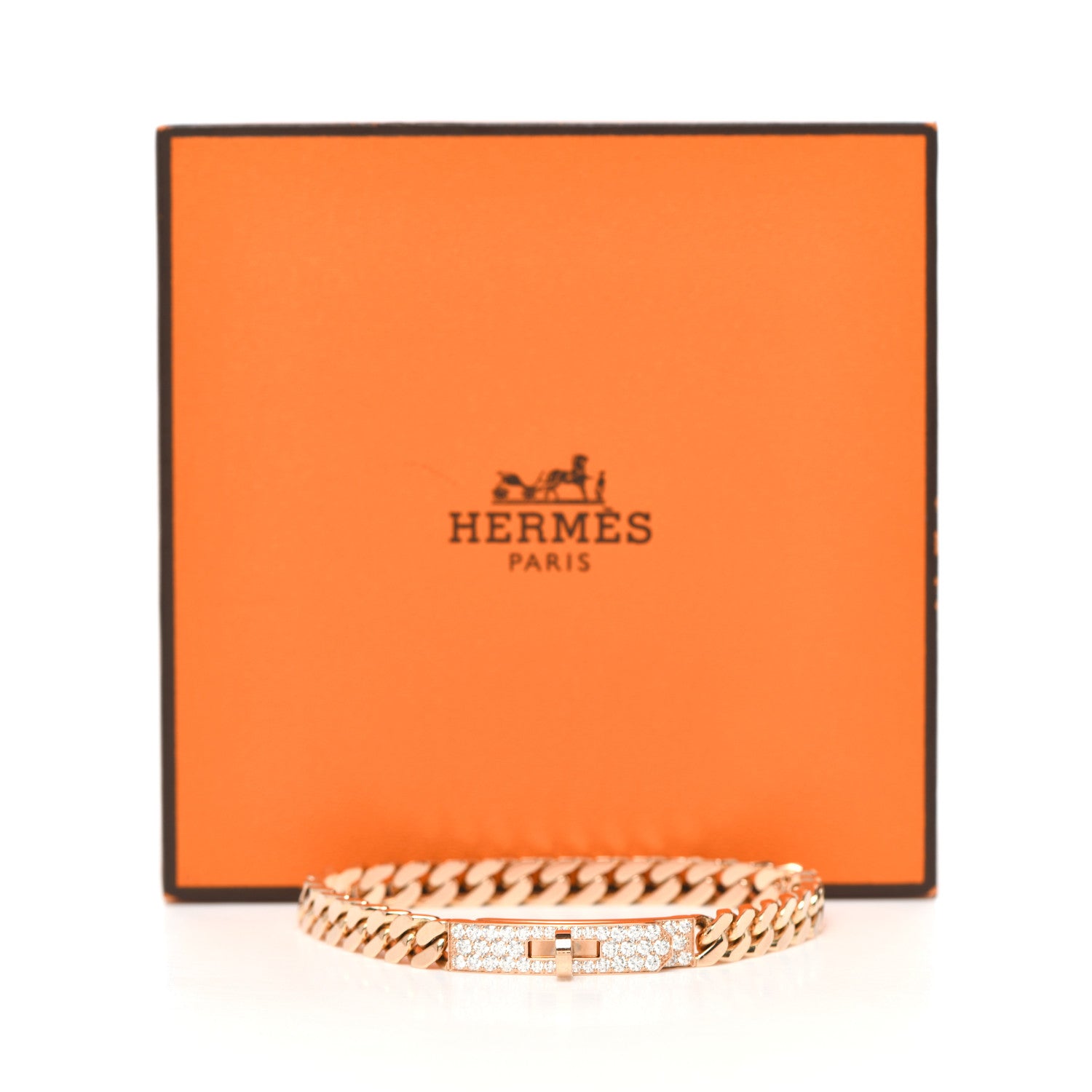 Hermes 18K Rose Gold Diamond PM Kelly Gourmette Bracelet LG 5 of 5