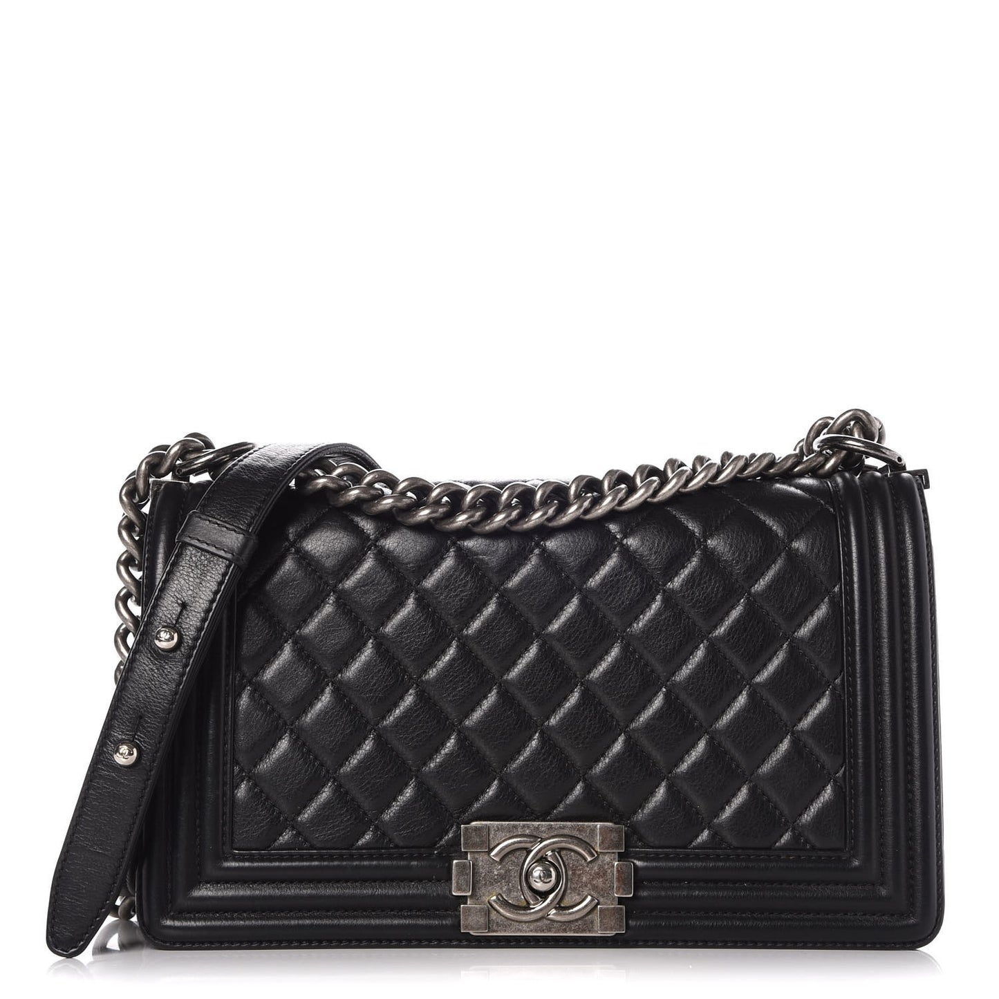 Calfskin Quilted Medium Boy Flap Black