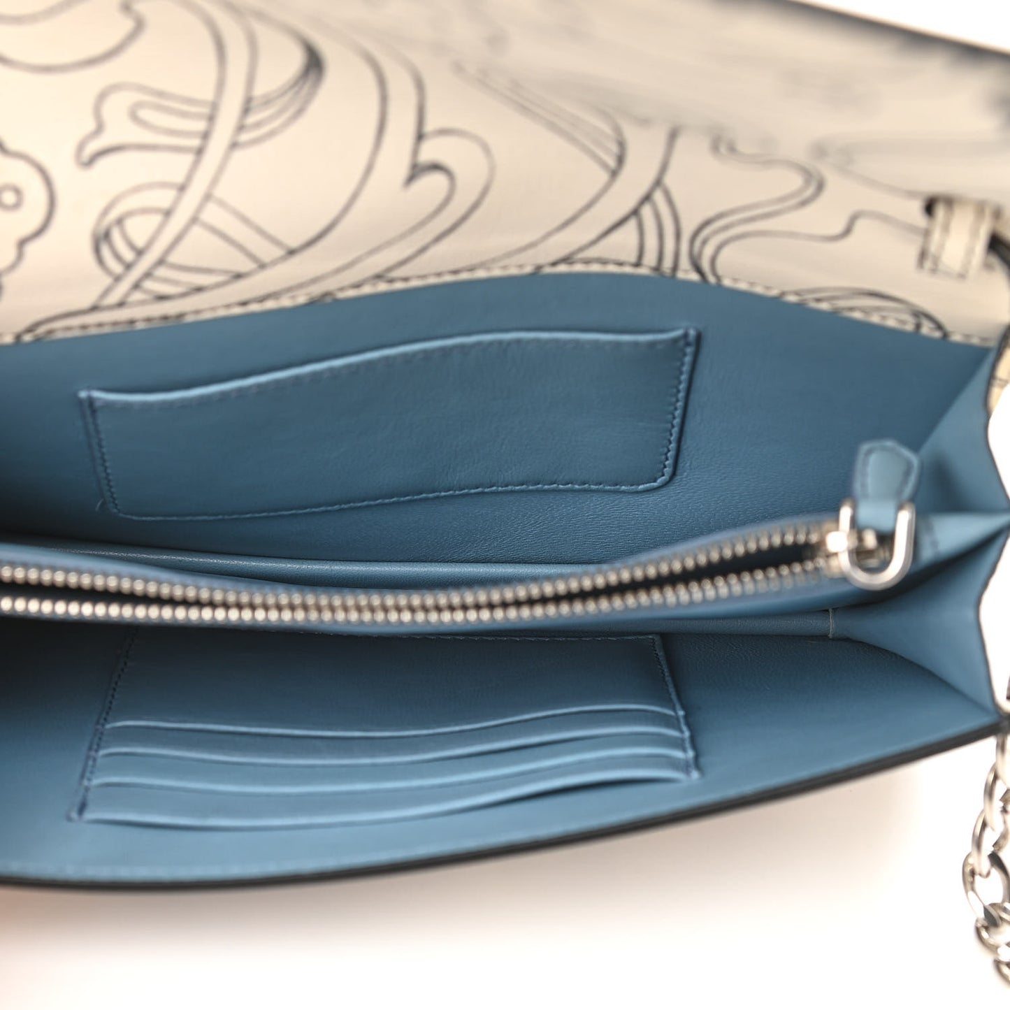 X JAMES JEAN Glace Calfskin Rabbit Print Wallet On Chain Opaline