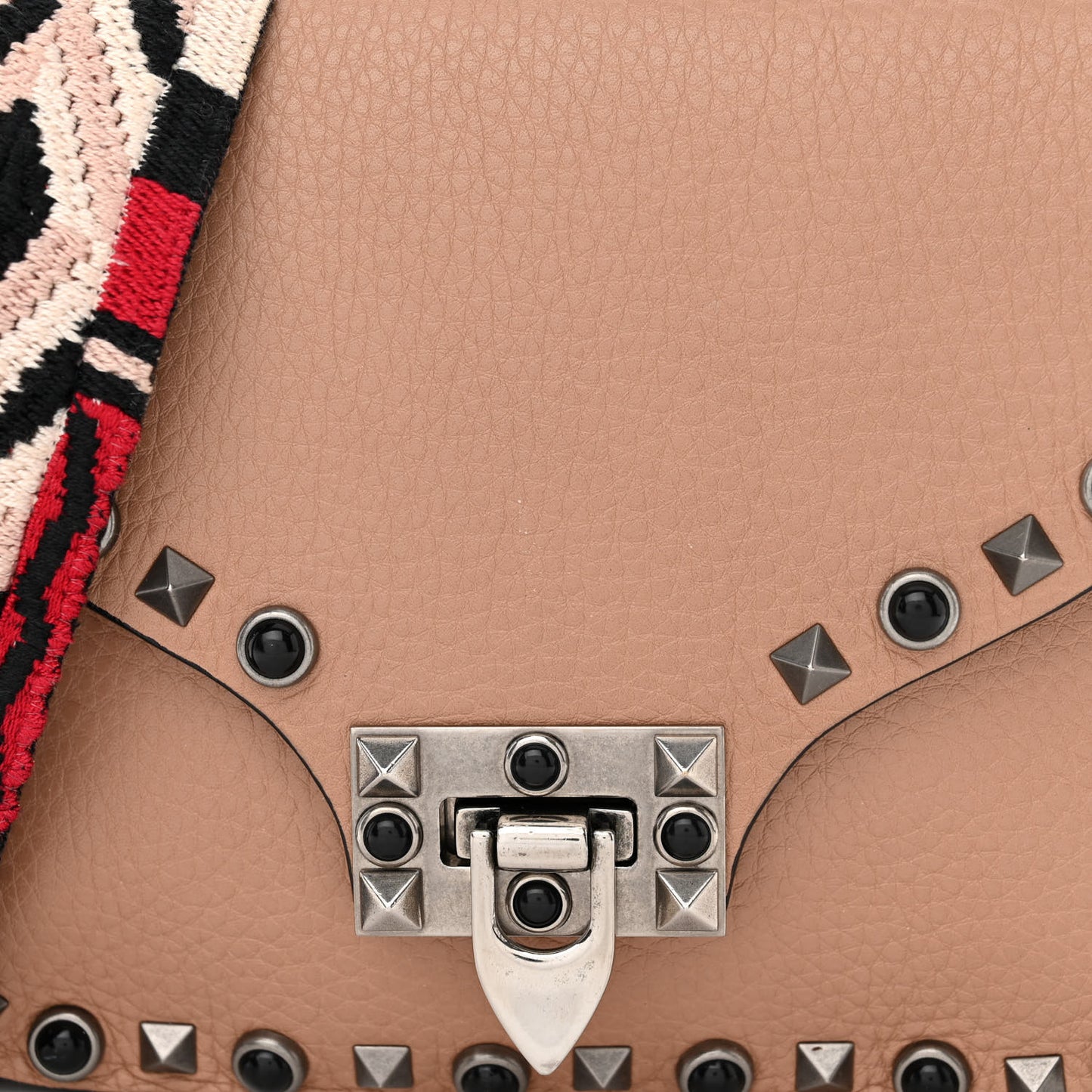 Grained Calfskin Onyx Guitar Strap Rockstud Rolling Shoulder Flap Messenger Bag Soft Noisette