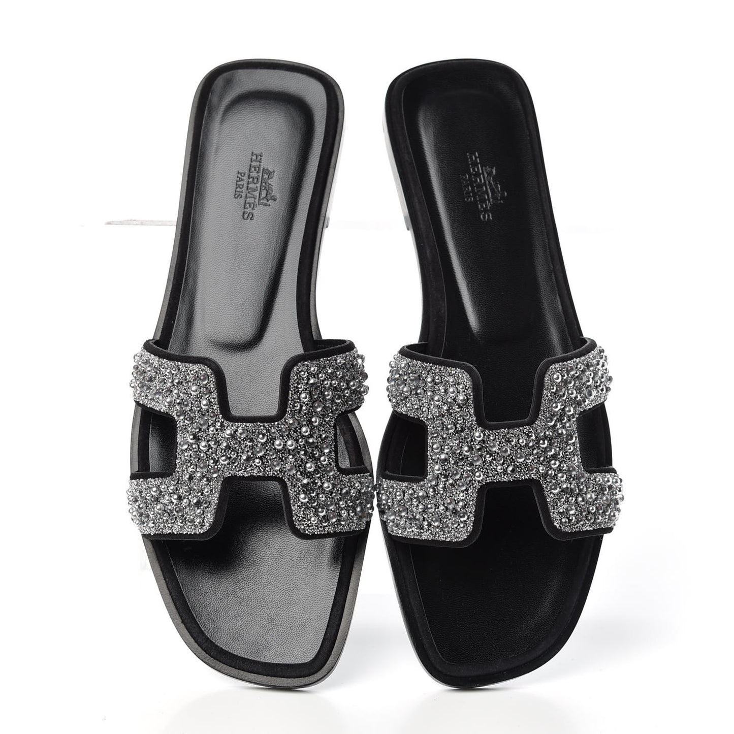 Goatskin Crystal Oran Sandals 38.5 Black