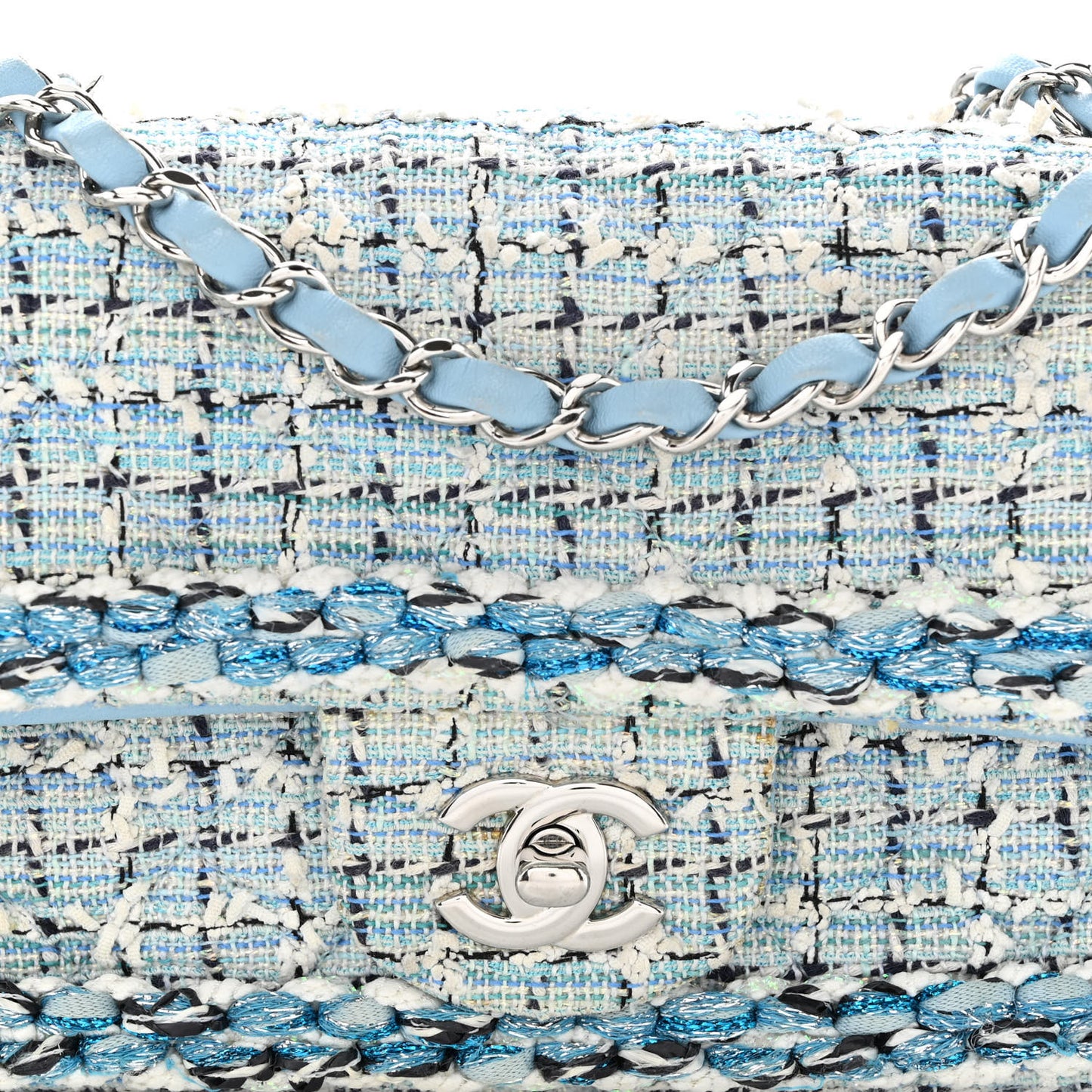 Tweed Braid Mini Flap Blue White Navy