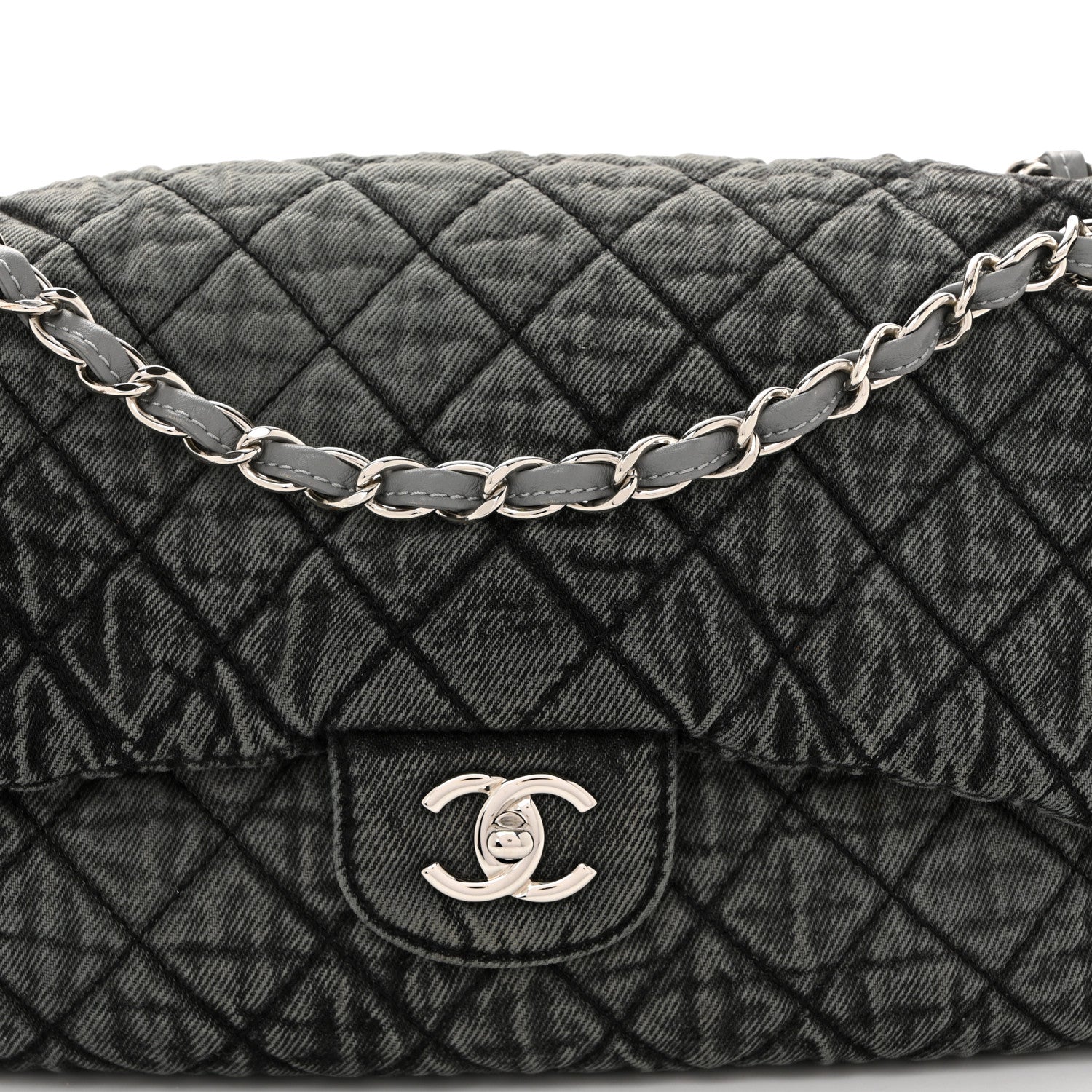 Chanel Denim Quilted Denimpression Flap Grey Black 8 of 11