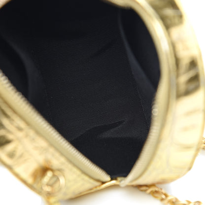 Chanel Metallic Calfskin Crocodile Embossed Cocodile Round Clutch with Chain Gold 7 of 10