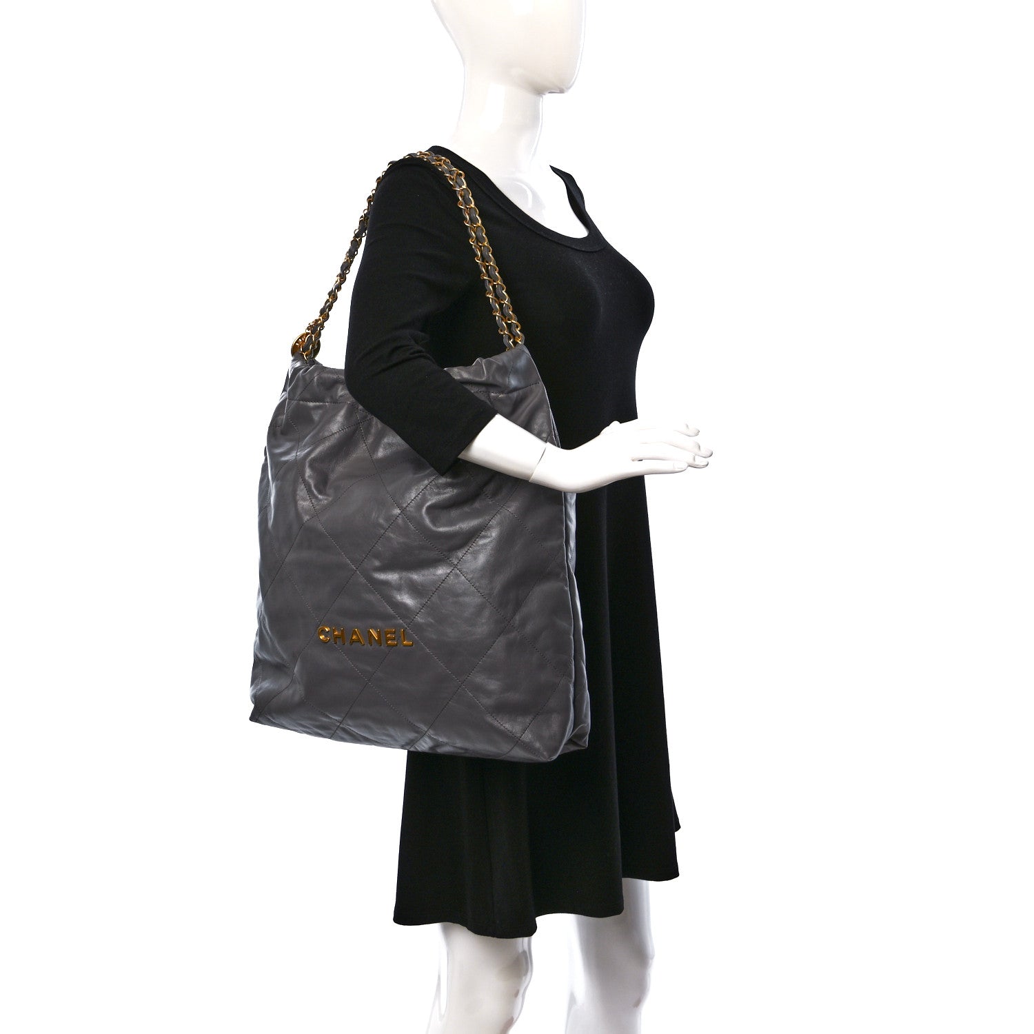 Chanel Shiny Calfskin Quilted Large Chanel 22 Grey 2 of 10