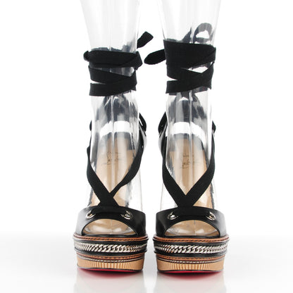Christian Louboutin Shiny Calfskin Tribuli 140 Wedge Sandals 39 Black 3 of 8
