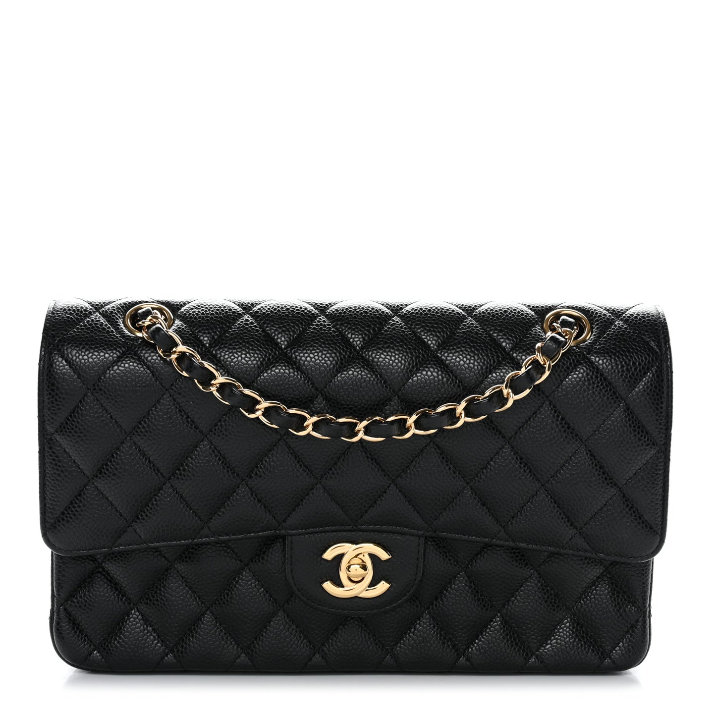 Caviar Quilted Medium Double Flap Black