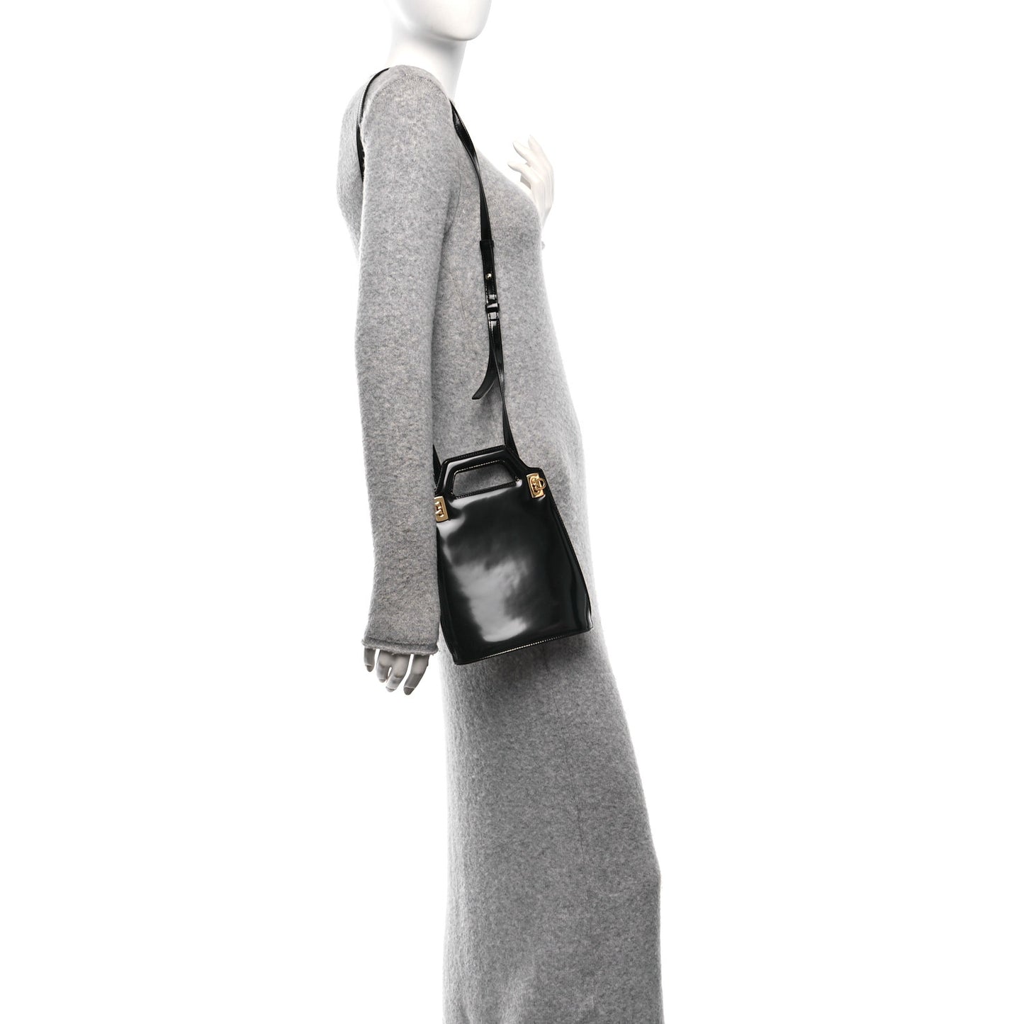Brushed Calfskin North South Wanda Top Handle Bag Black
