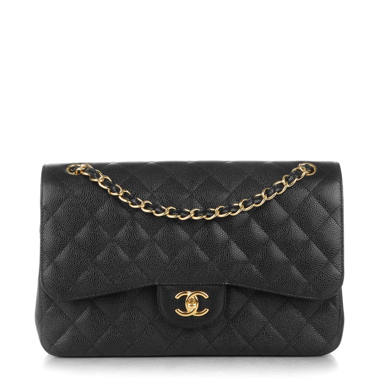 Caviar Quilted Jumbo Double Flap Black