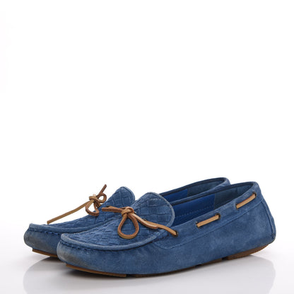 Bottega Veneta Suede Intrecciato Wave Driver Moccasin Loafers 38 Blue 4 of 15