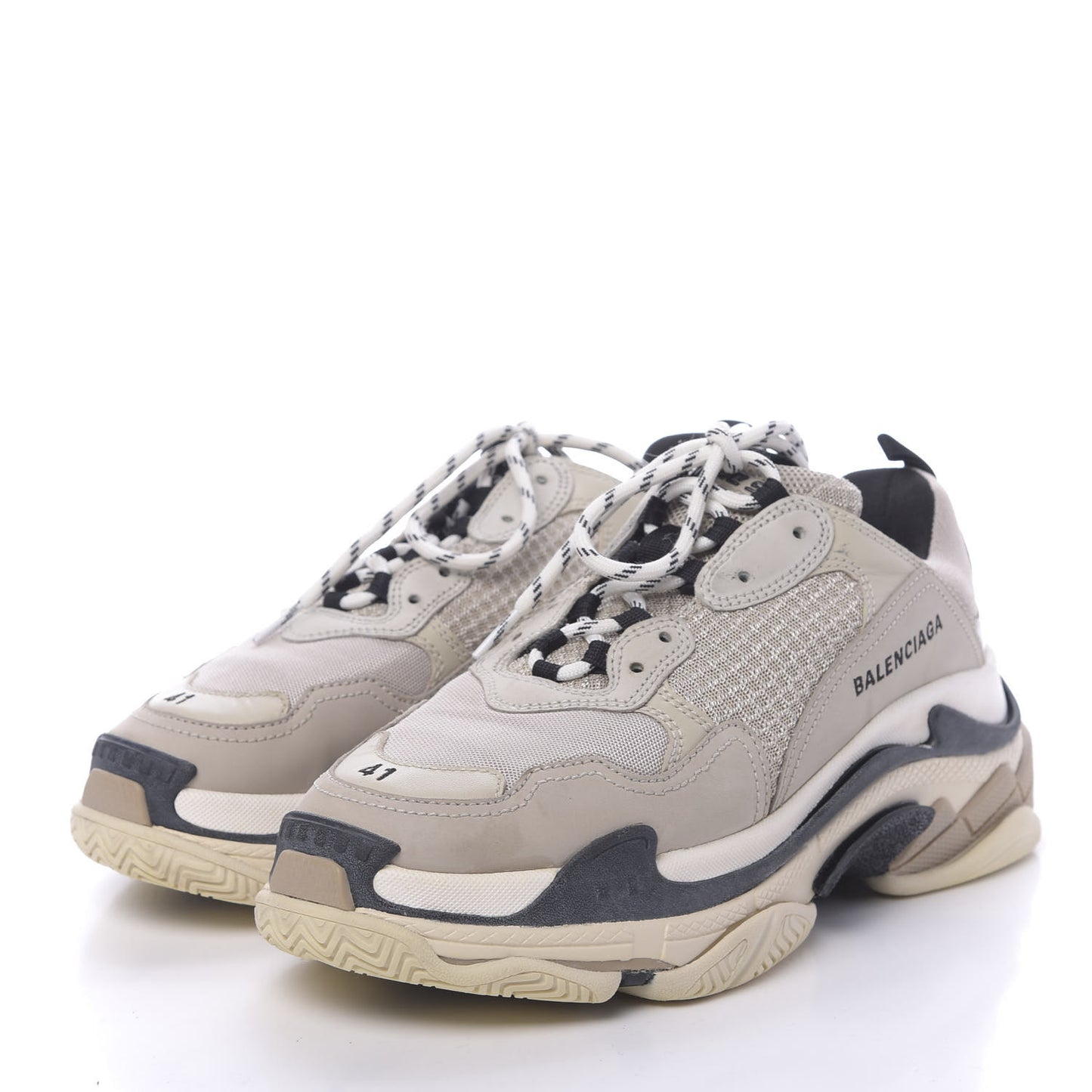 Fabric Mesh Womens Triple S Sneakers 41 Beige Black