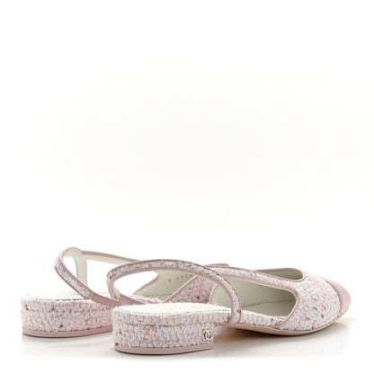Chanel Metallic Tweed Lambskin Sequin Cap Toe Slingback Flats 39.5 Pink 5 of 9