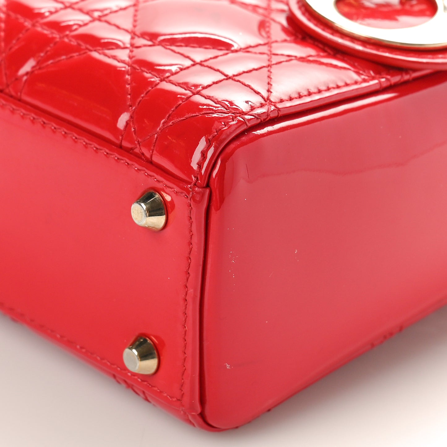 Patent Cannage Mini Lady Dior Red