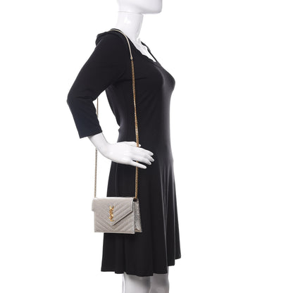 Saint Laurent Metallic Grain De Poudre Matelasse Chevron Monogram Chain Wallet Gold 2 of 9