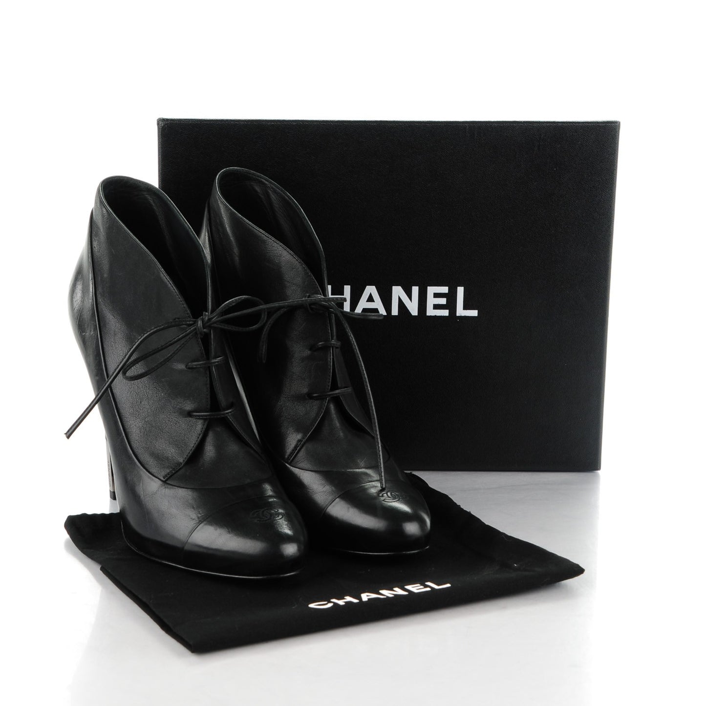 Lambskin Lacets Cap Toe Booties 40.5 Black
