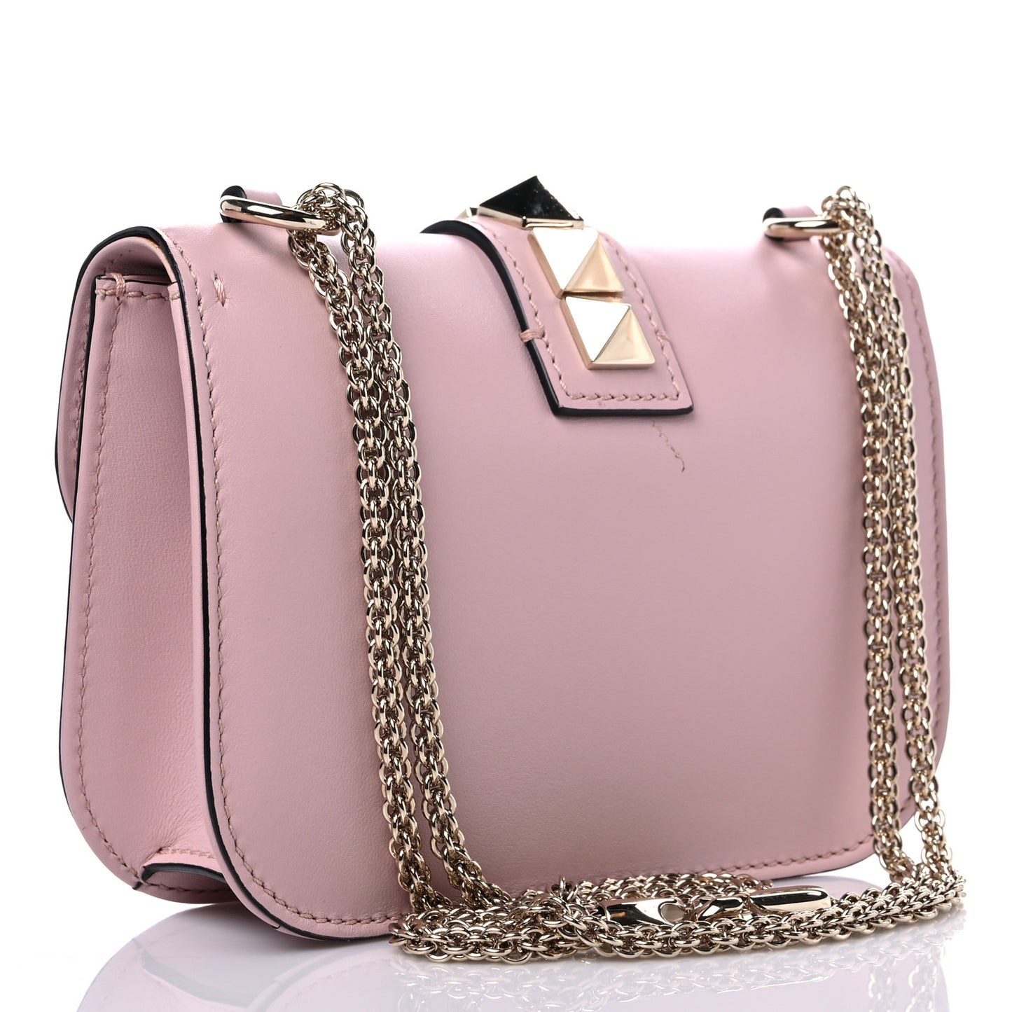 Vitello Small Glam Lock Rockstud Flap Water Rose