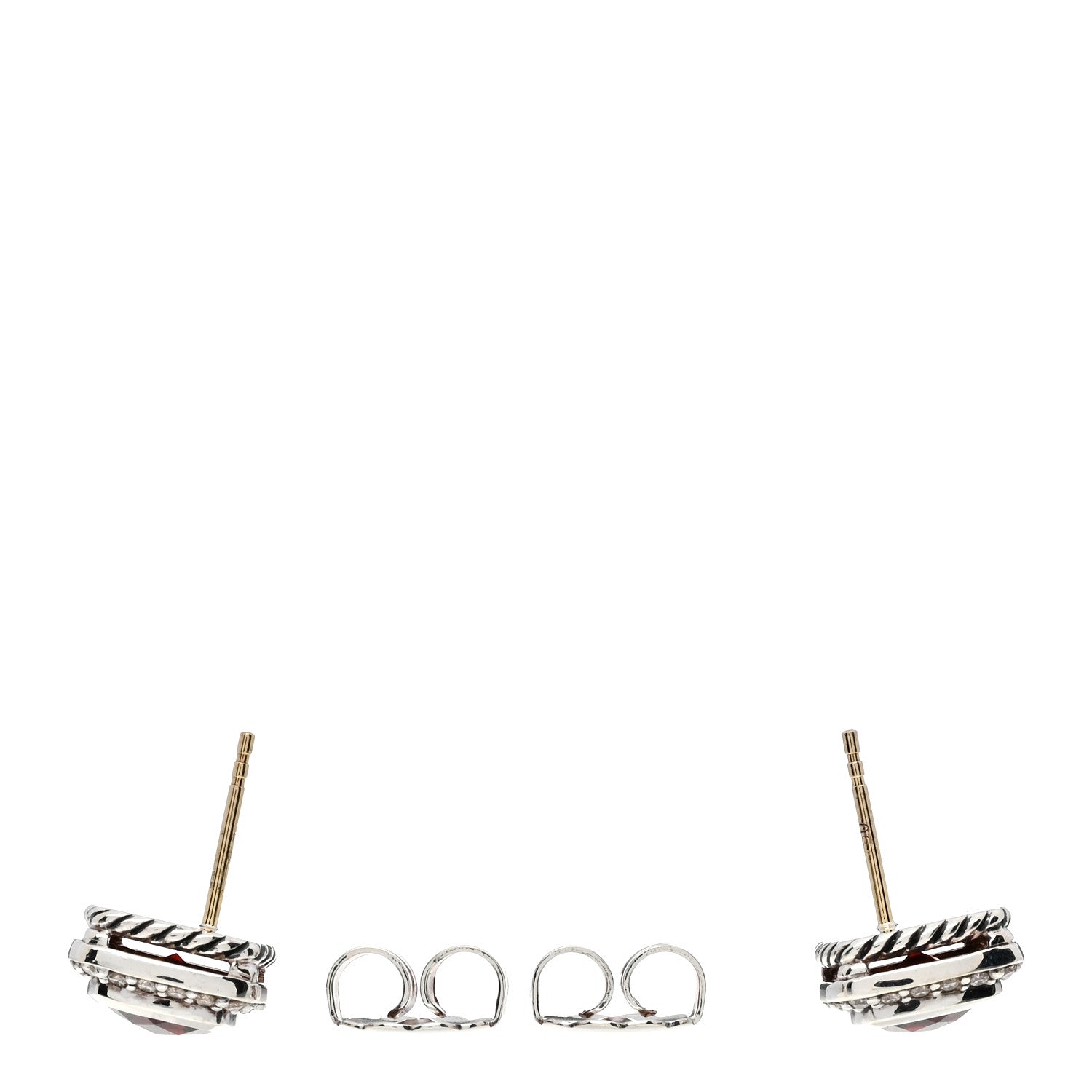 David Yurman Sterling Silver Diamond Garnet 7mm Petite Albion Earrings 3 of 4