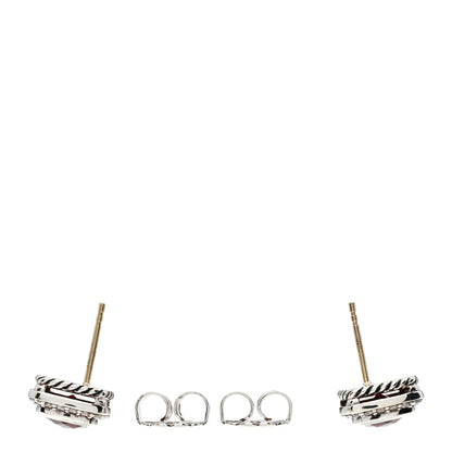 David Yurman Sterling Silver Diamond Garnet 7mm Petite Albion Earrings 3 of 4