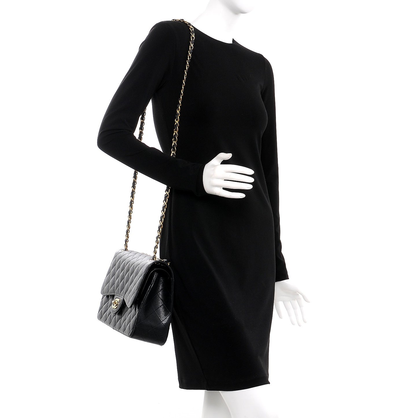 Caviar Quilted Jumbo Double Flap Black