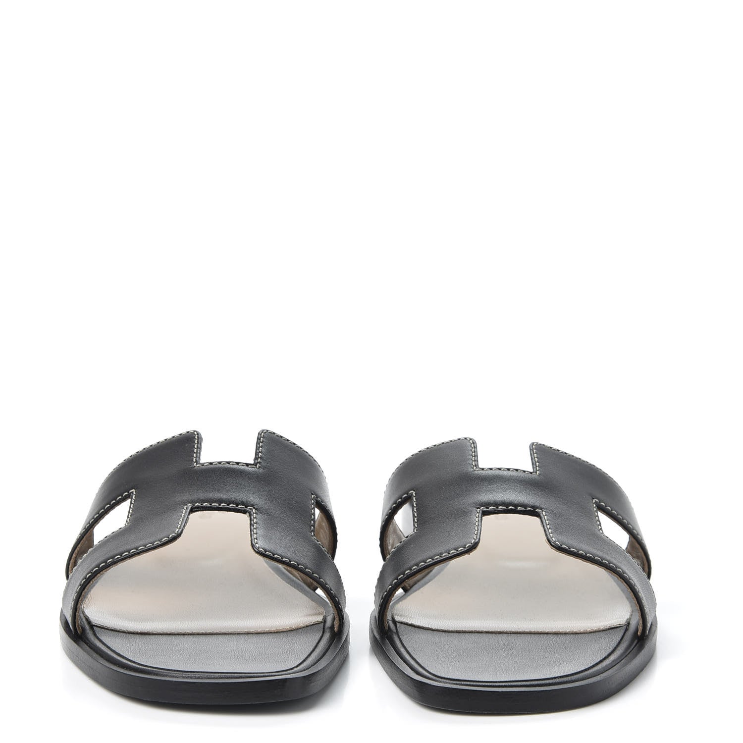 Hermes Box Calfskin Oran Sandals 36.5 Black 2 of 8