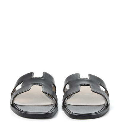 Hermes Box Calfskin Oran Sandals 36.5 Black 2 of 8