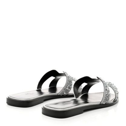 Hermes Velvet Goatskin Crystal Beads Oran Sandals 38.5 Gris Argente 4 of 9