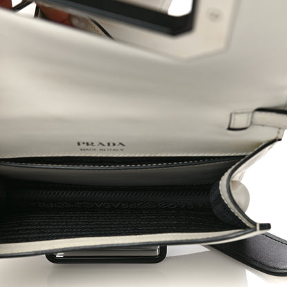Prada City Calf Plex Ribbon Bag White Black 5 of 20